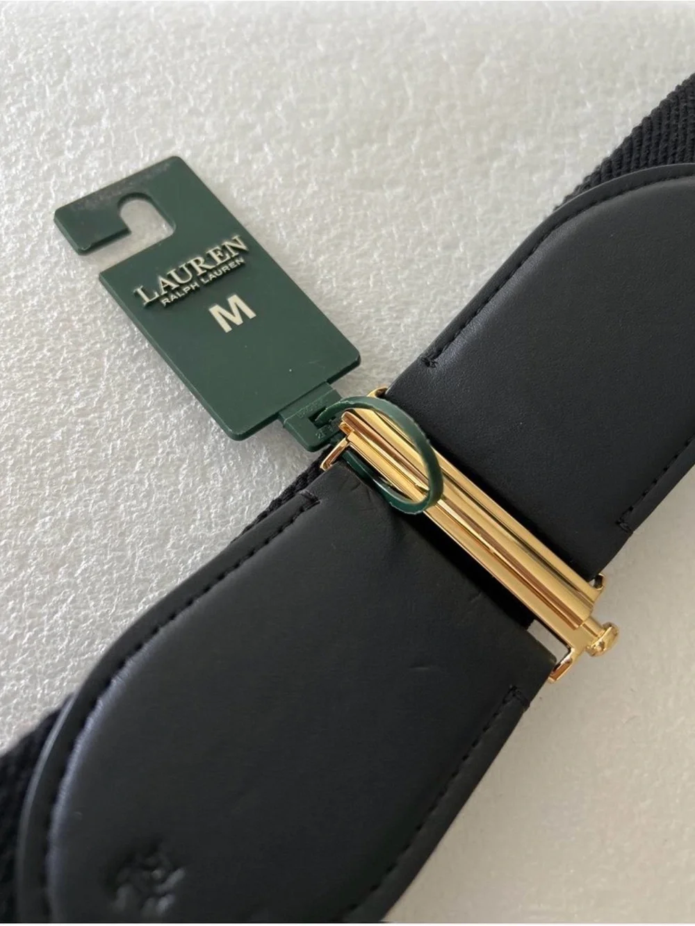 Ralph Lauren Black Elastic Belt with Gold-Tone Buckle